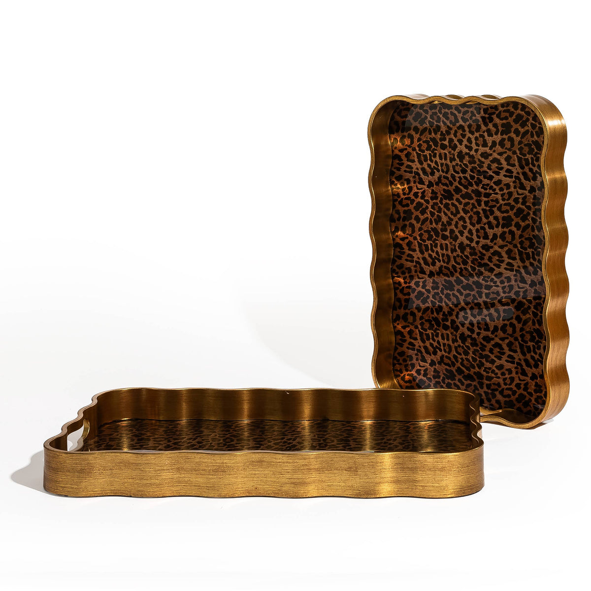 Large Brushed Gold Leopard Print Serving Trays