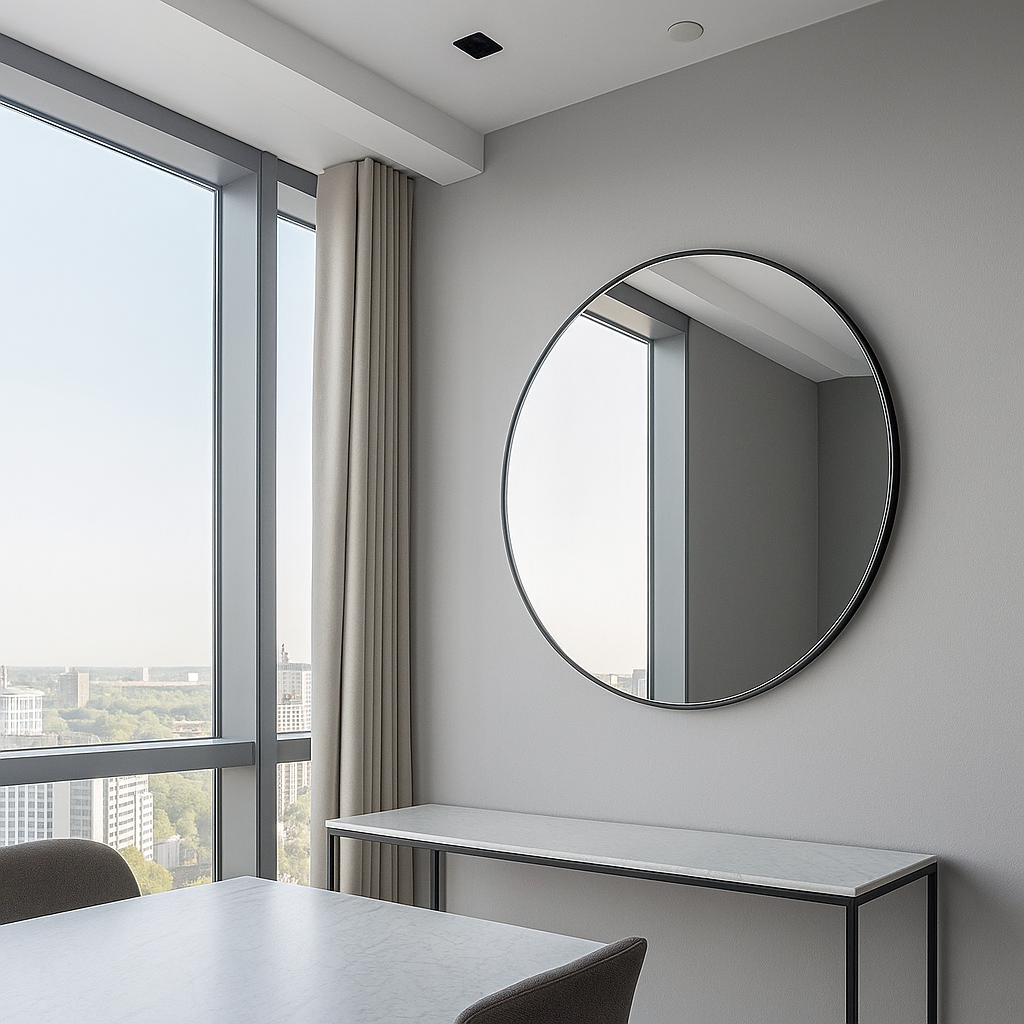 Black Aluminium Round Frame Mirror 120cm