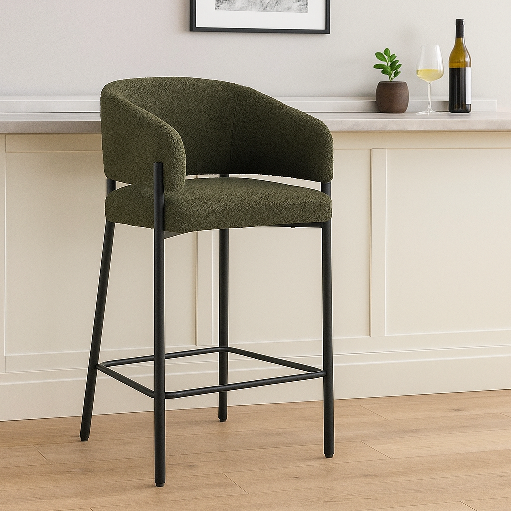 Olive Boucle Bar Stool