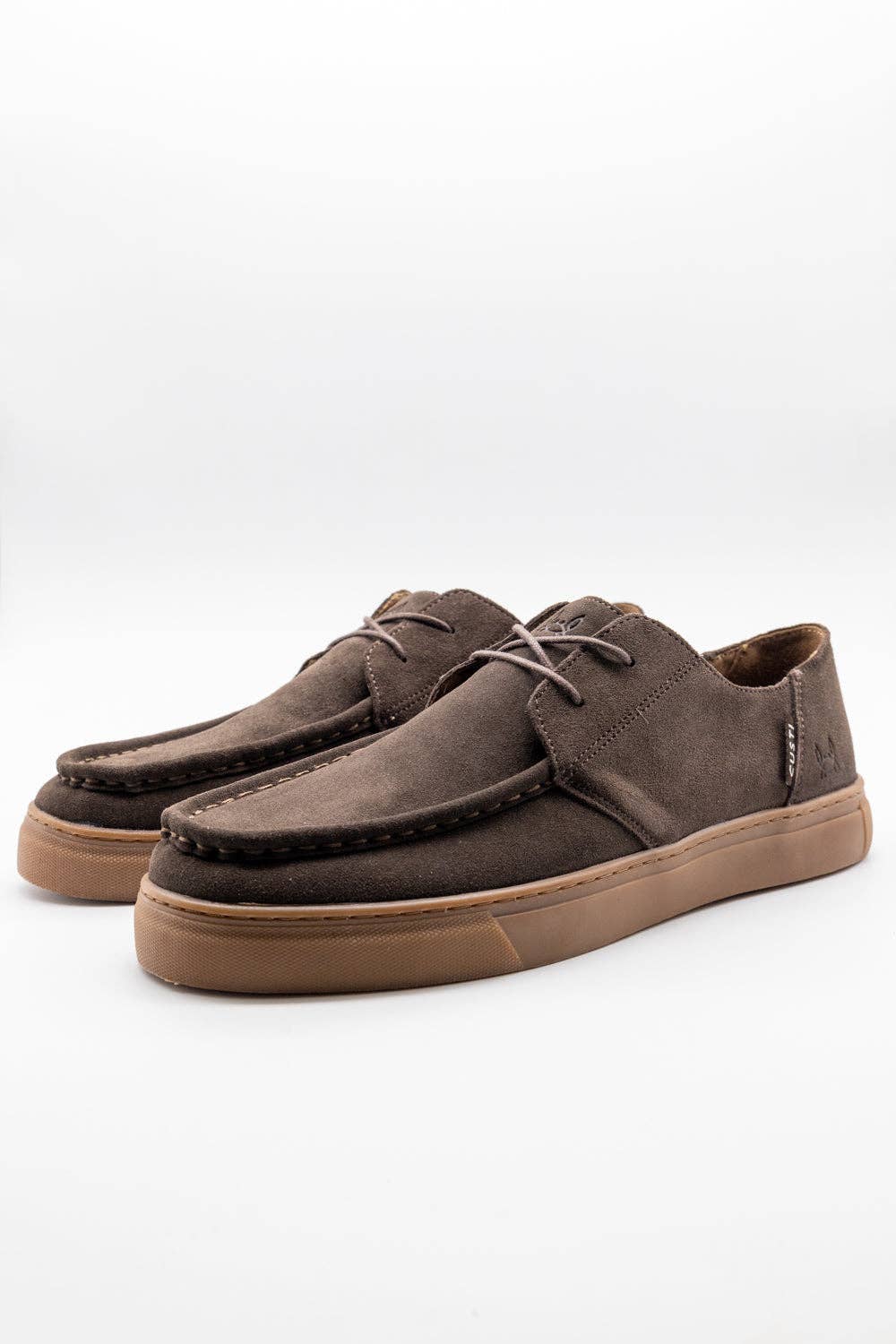 Brown Suede Formal Shoe with Logo Applique and Rubber Sole