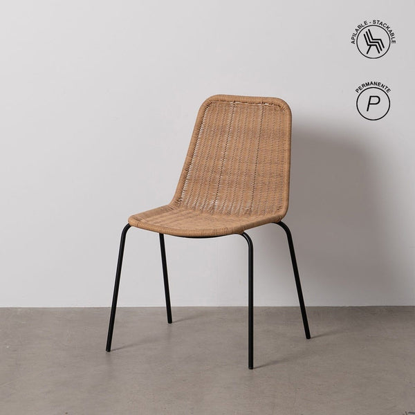 Natural Style Chair with Polyethylene and Steel Frame, Dimensions 52 x 57 x 82 cm