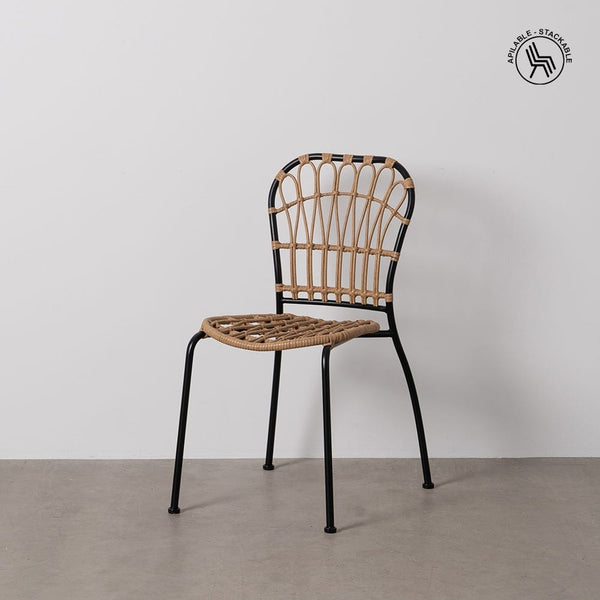 Natural and Black PE Steel Chair, Dimensions 51 x 58 x 87 cm