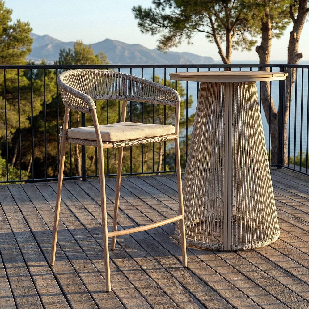 Stackable Outdoor Stool in Steel and PE Rattan