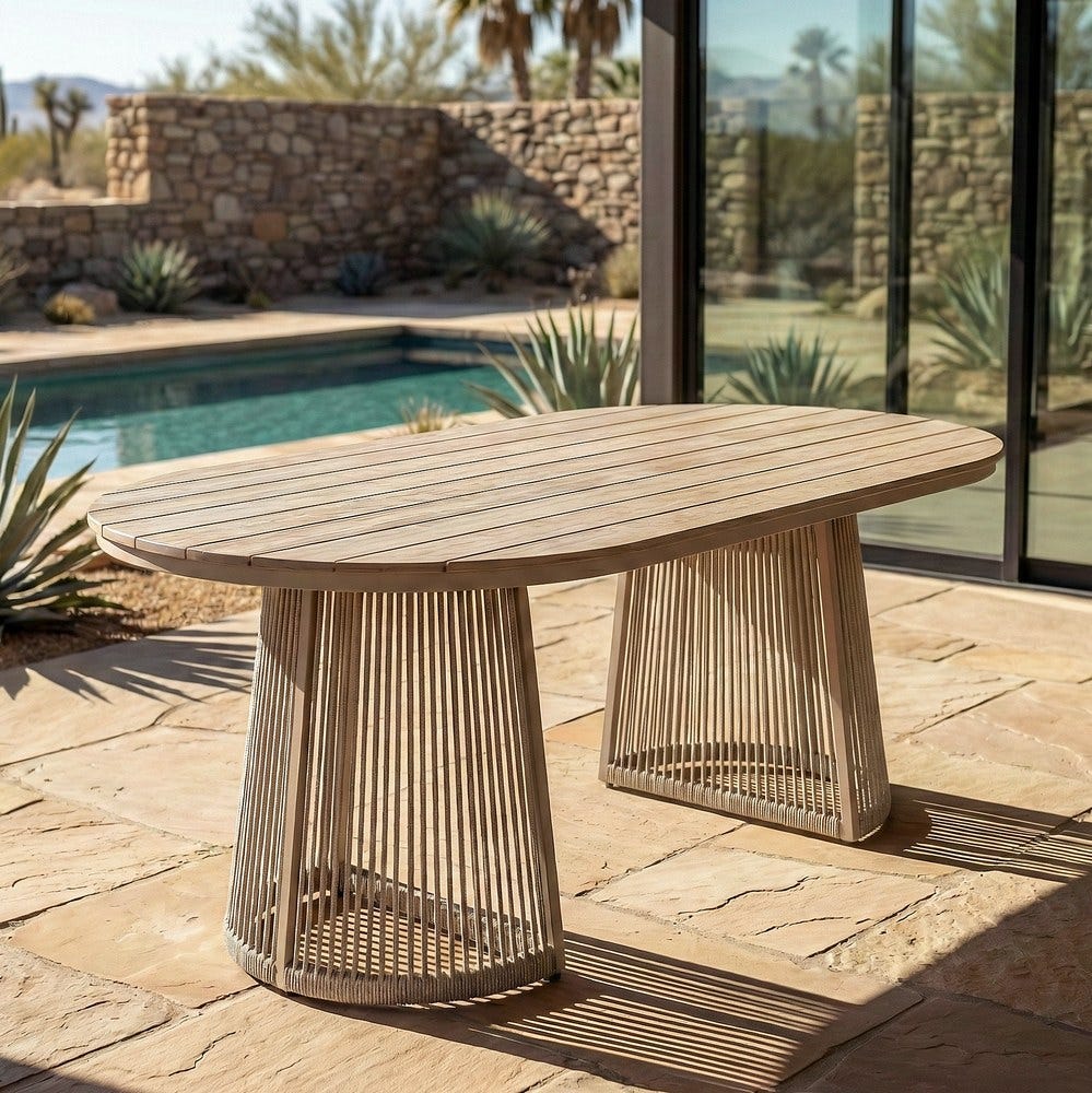Outdoor Dining Table with Polywood & PE Rattan