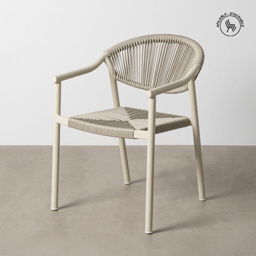 Stackable Chair in Vintage Aluminum and Rattan, Dimensions 56.5 x 62.5 x 80.5 cm