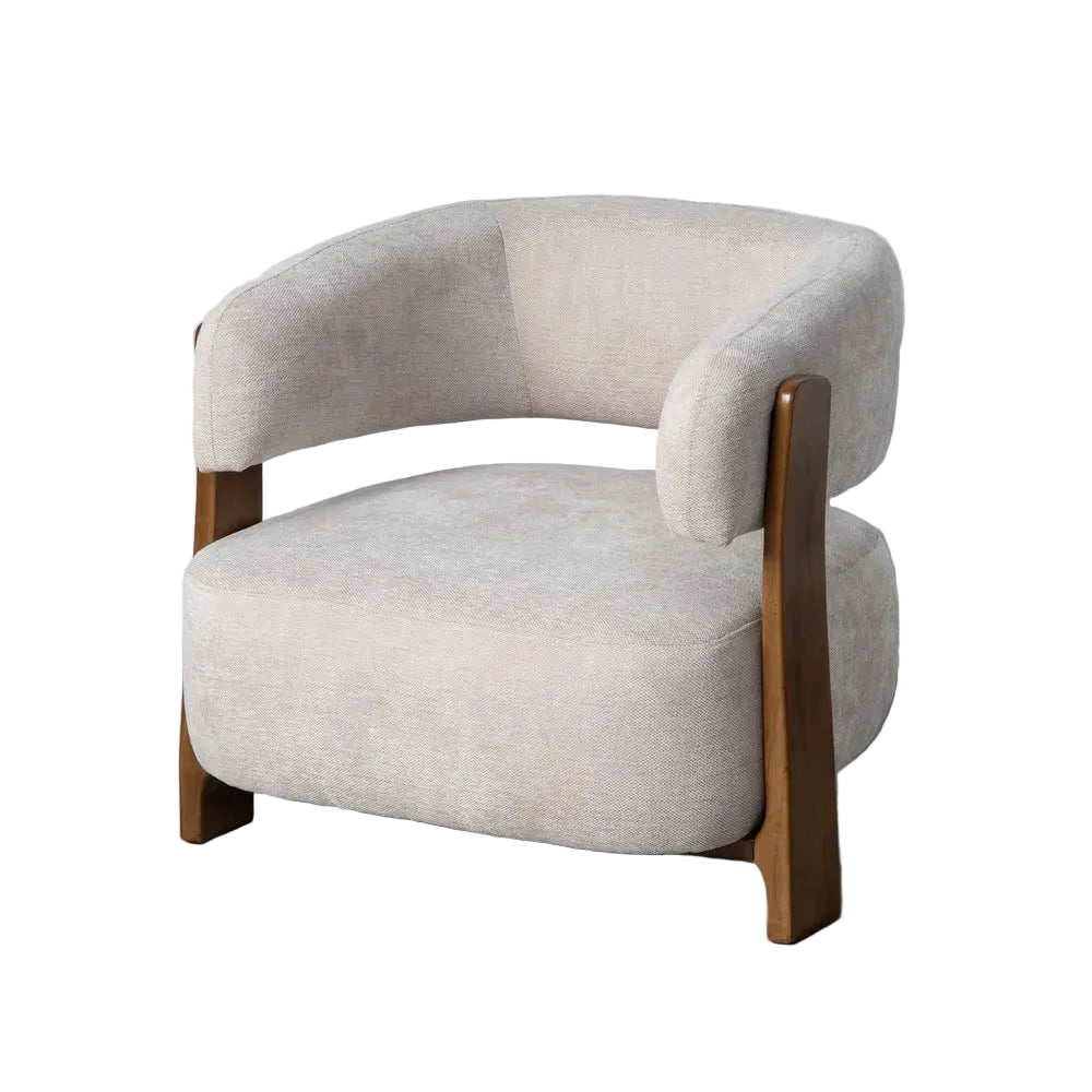Cream Weave Wood Armchair