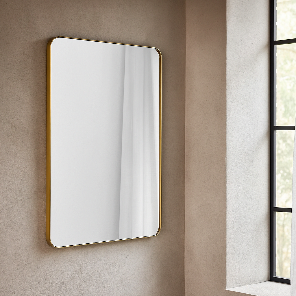 Gold Metal Frame Mirror - Elegant & Functional
