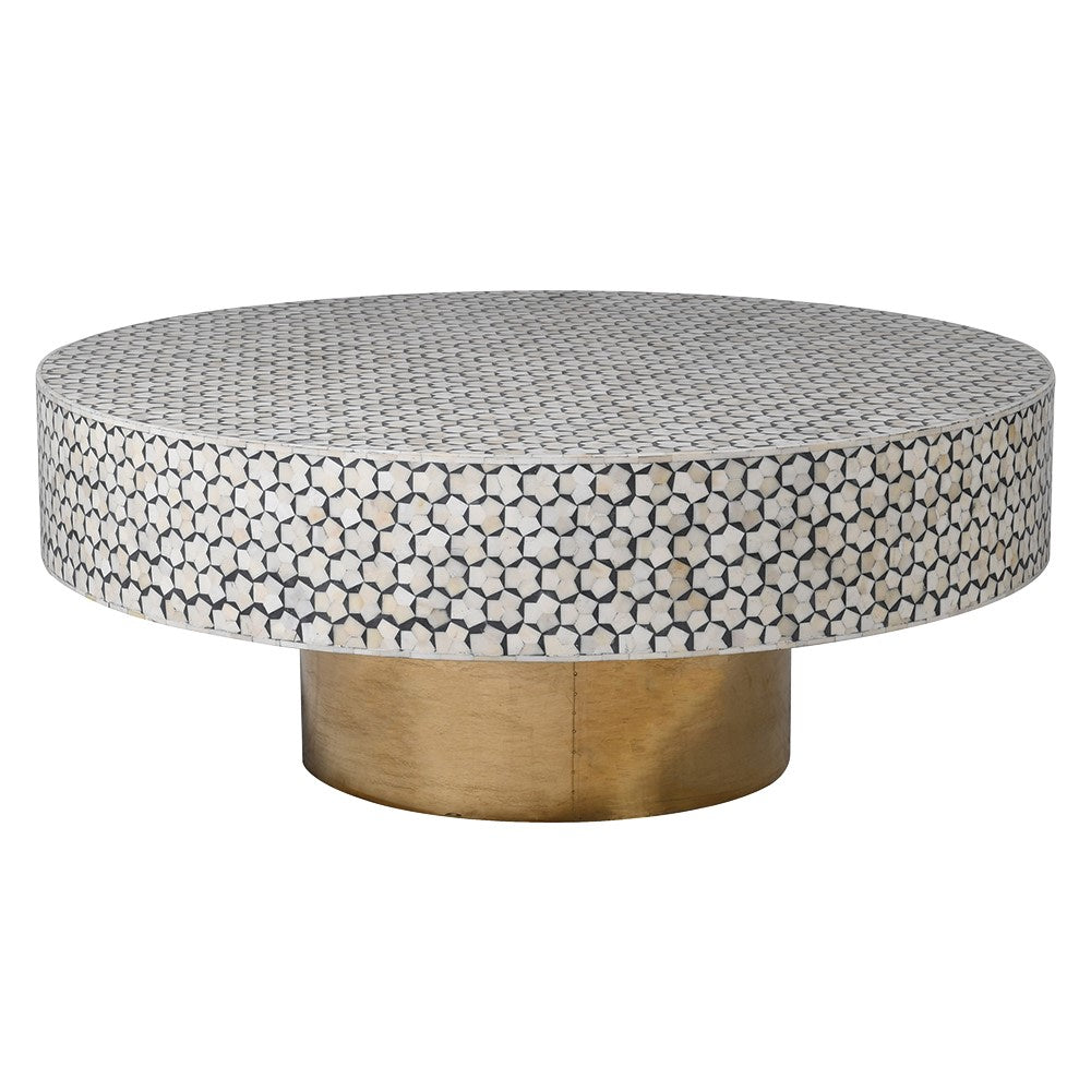 Geometric Bone Inlay Round Coffee Table