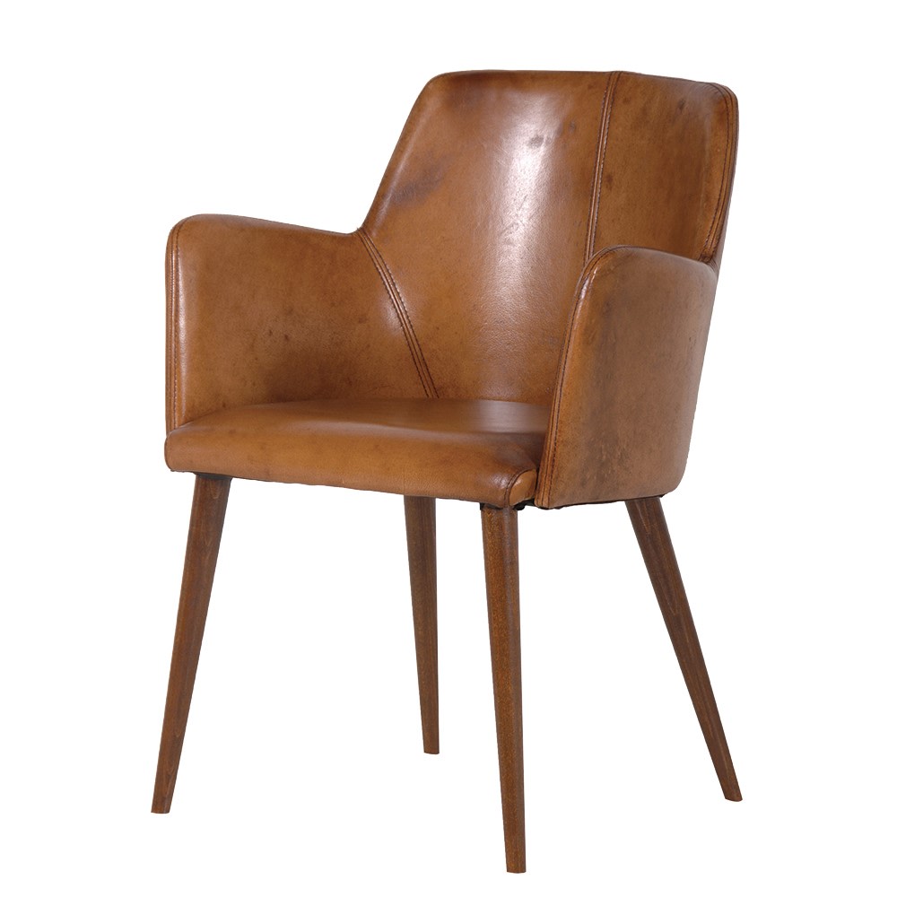 Italian Leather Dining Chair with Armrests
