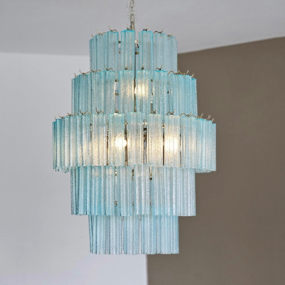 Aquamarine Glass 5 Tier Chandelier