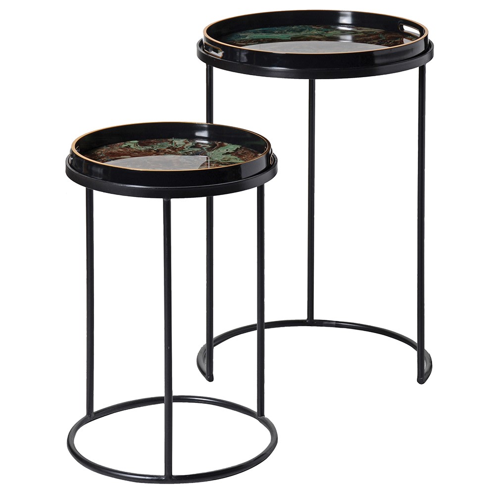 S/2 Green Marble Effect Tray Tables - Elegant and Versatile