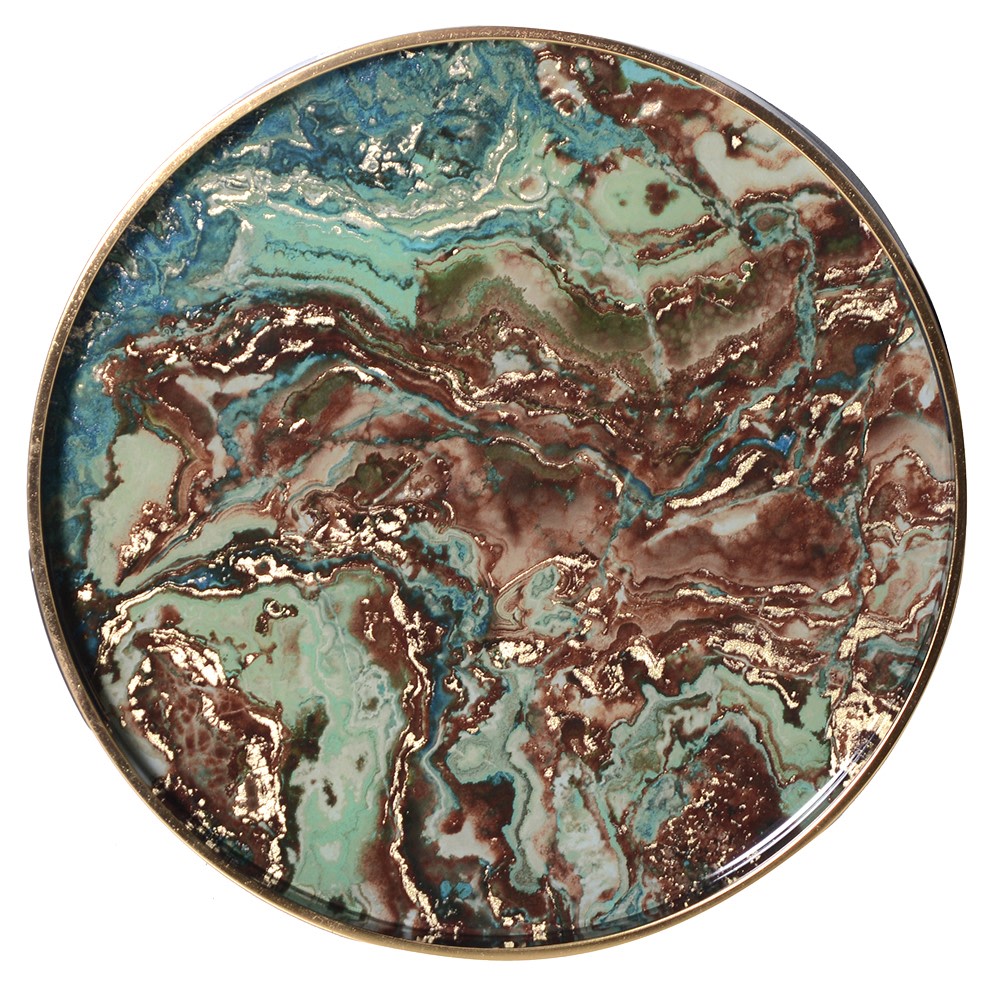 S/2 Green Marble Effect Tray Tables - Elegant and Versatile