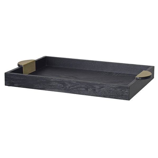 Black Wooden Tray with Gold Handle