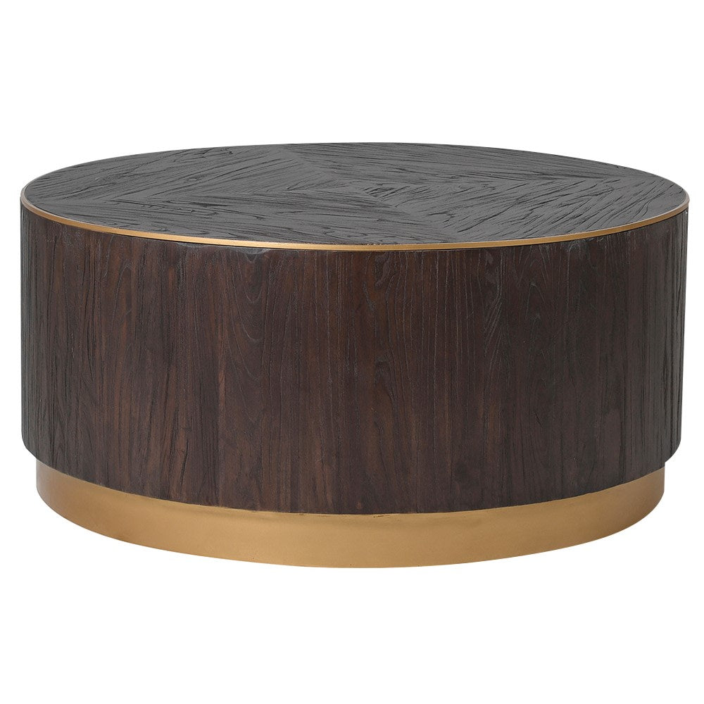 Brushed Elm and Copper Round Coffee Table