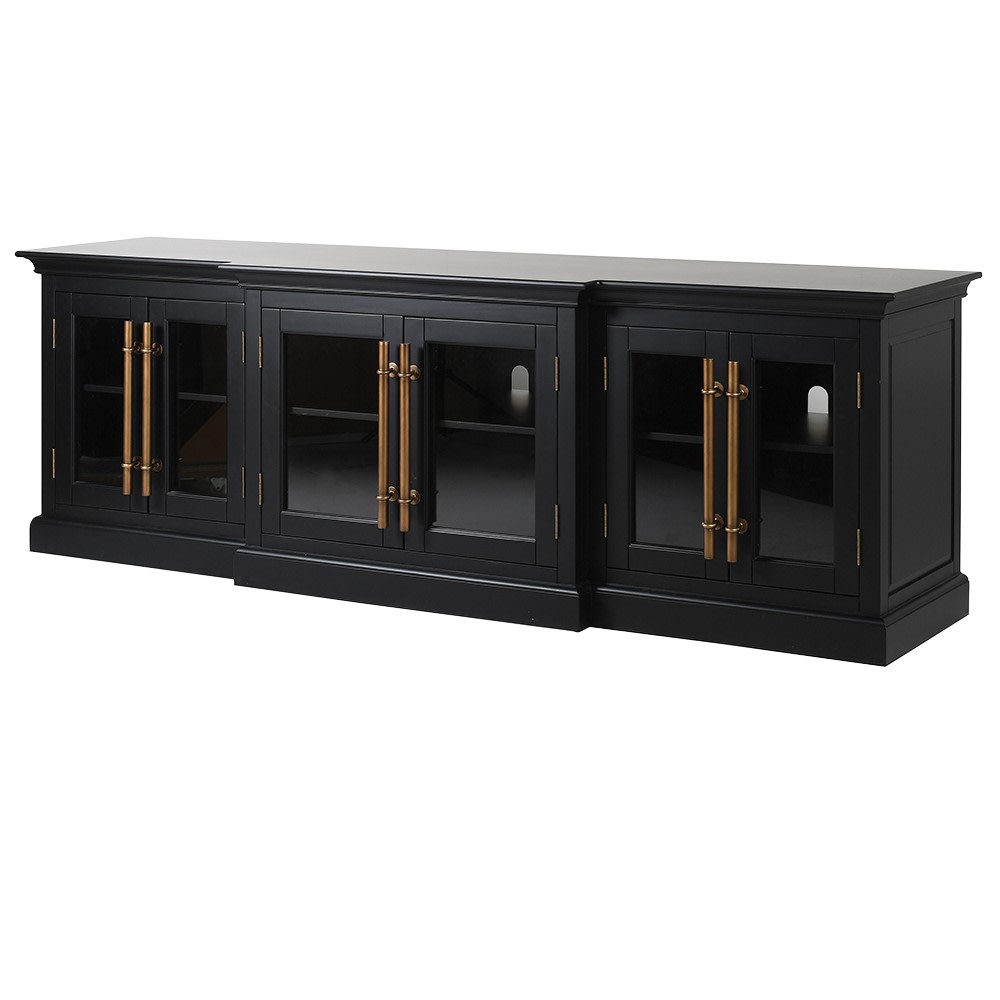 Black Glass Fronted Six-Door Sideboard