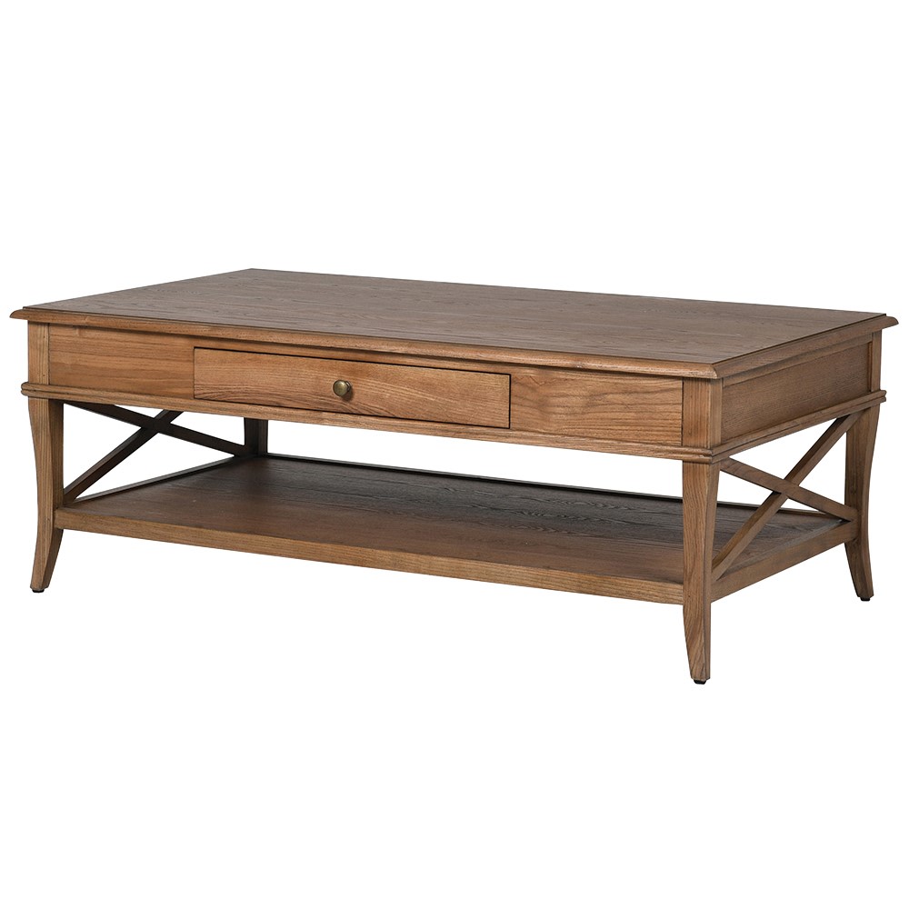 Oak Cross Sided Single Drawer Coffee Table
