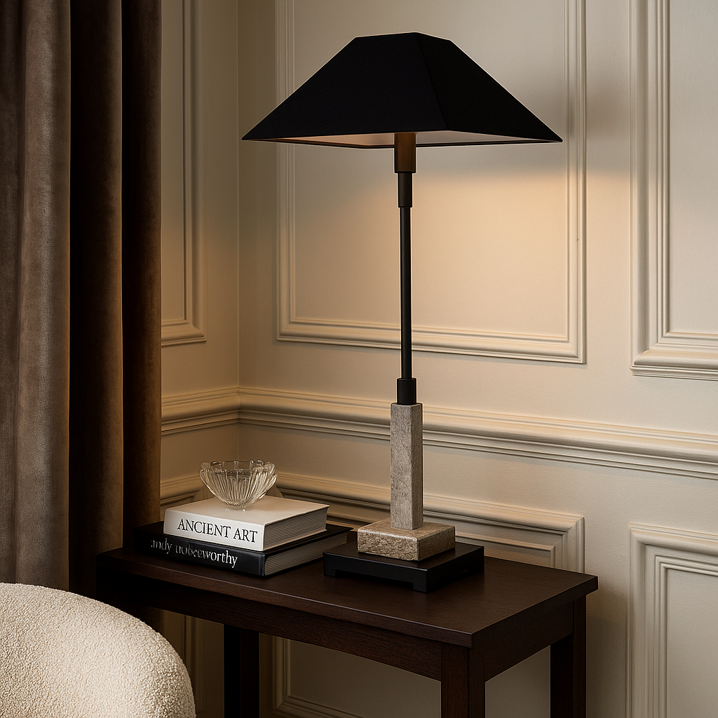 Black Marble Table Lamp with Metal Shade