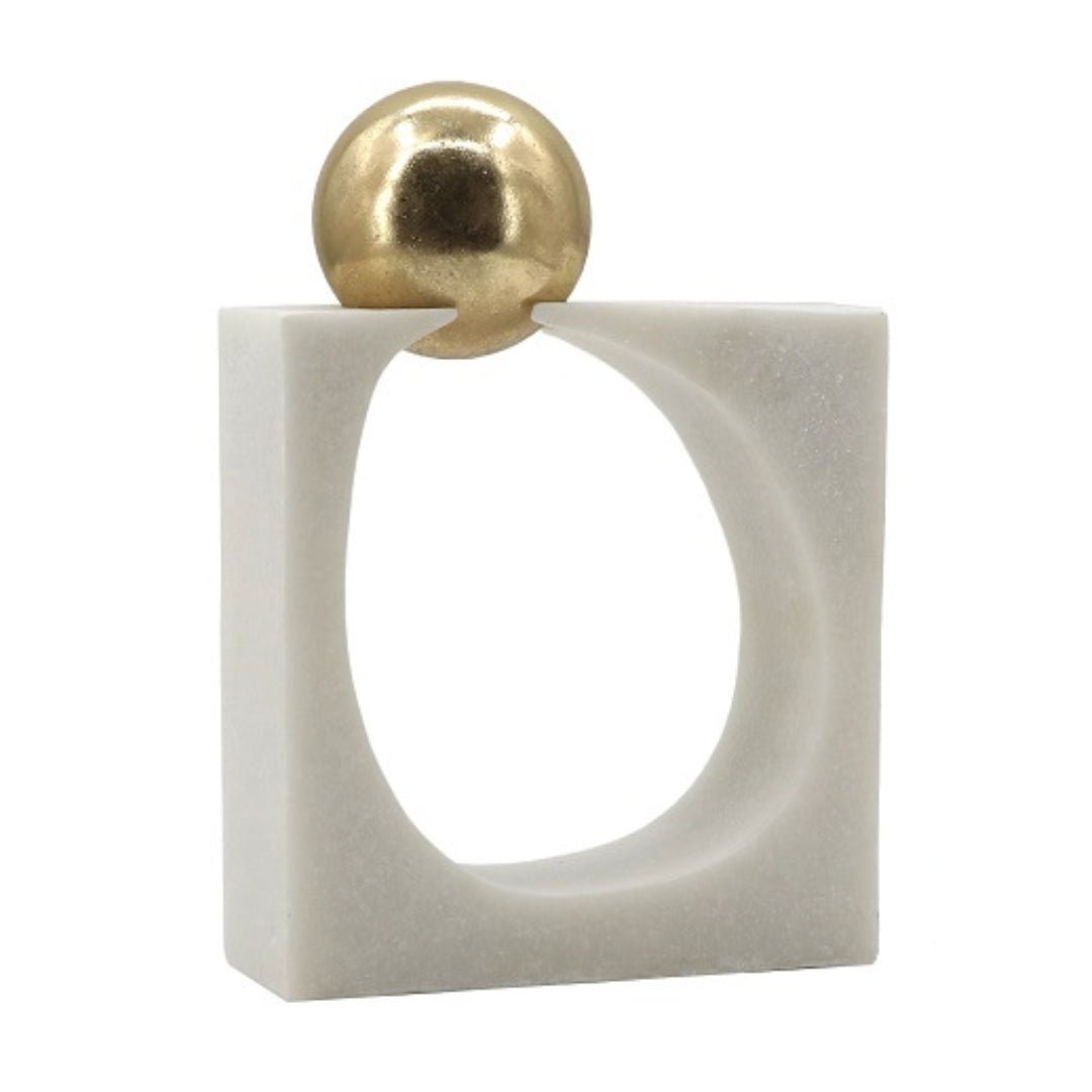 Abstract Resin Square Decor with Gold Ball - LUXONAS