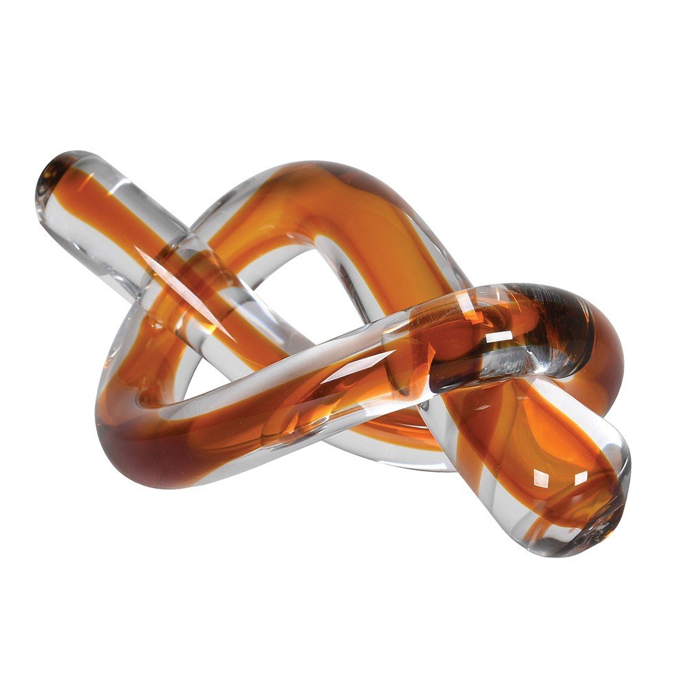 Abstract Twisted Amber Glass Knot Sculpture