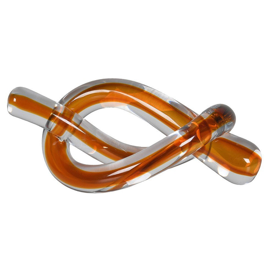 Abstract Twisted Amber Glass Knot Sculpture