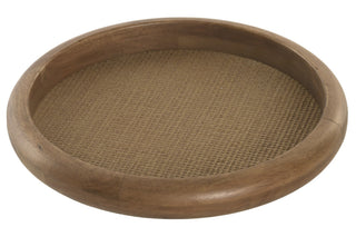 Acacia and Rattan Round Tray