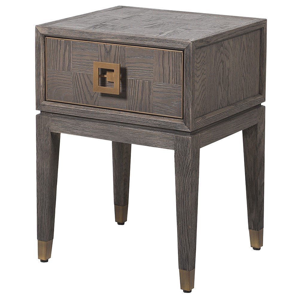 Agartha Taupe Squares 1 Drawer Bedside Table