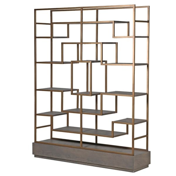 Agartha Taupe Squares Multi-Shelf Gold Unit