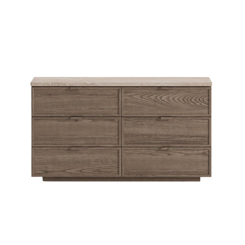 Alexander Oak & Travertine Six-Drawer Chest - LUXONAS HOME