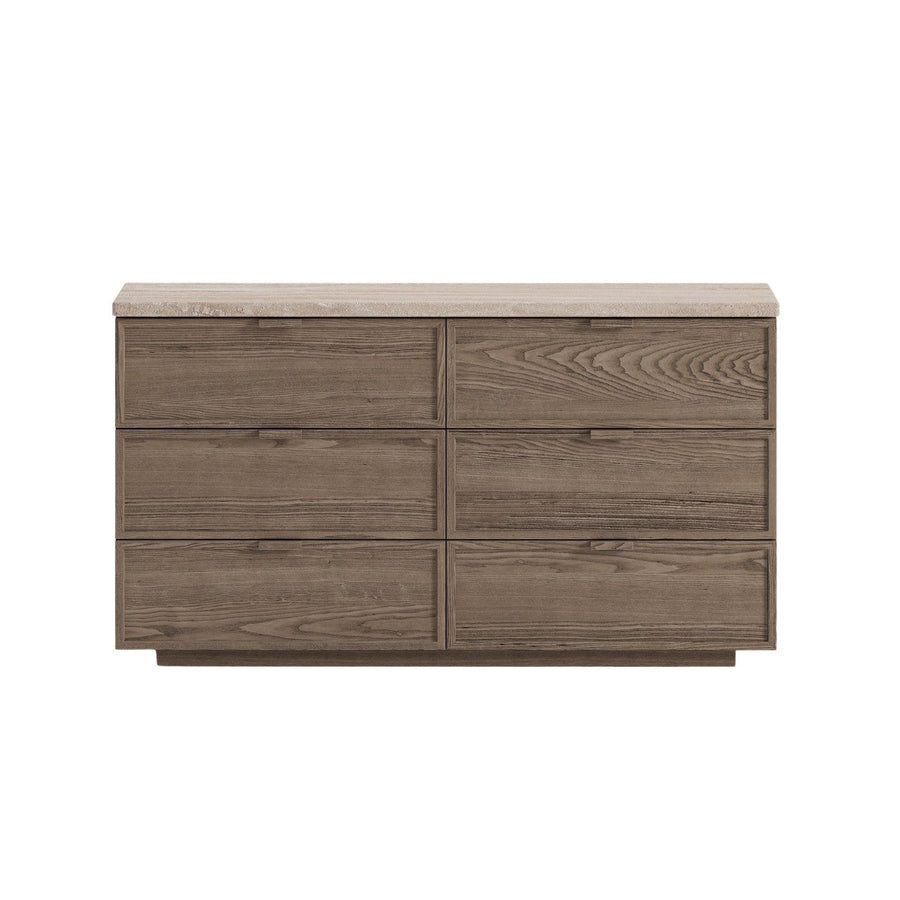 Alexander Oak & Travertine Six-Drawer Chest