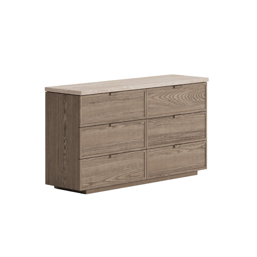 Alexander Oak & Travertine Six-Drawer Chest