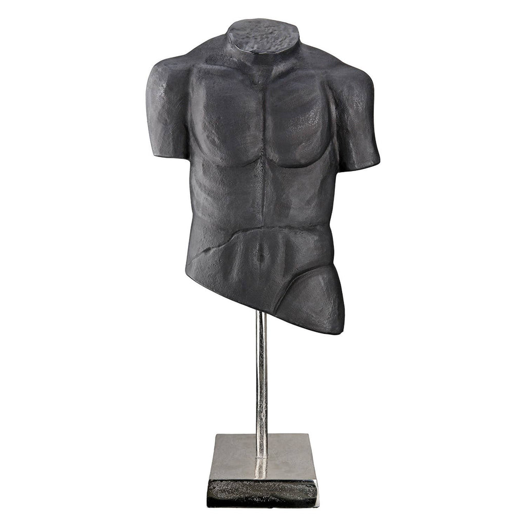 Aluminium Torso Sculpture with Brushed Finish and Silver Accents - LUXONAS HOME