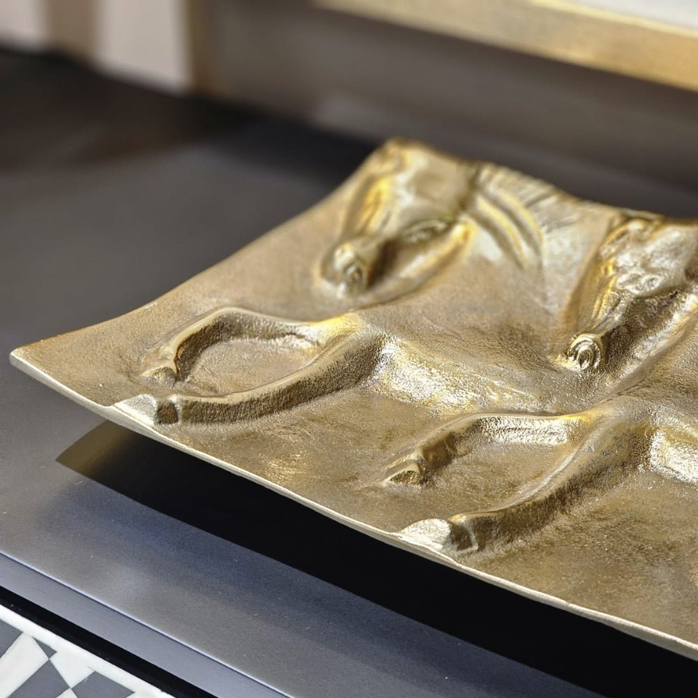 Antique Brass Horse Tray - LUXONAS HOME