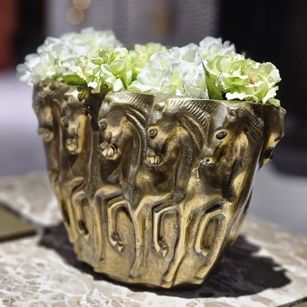 Antique Brass Horse Vase - LUXONAS HOME