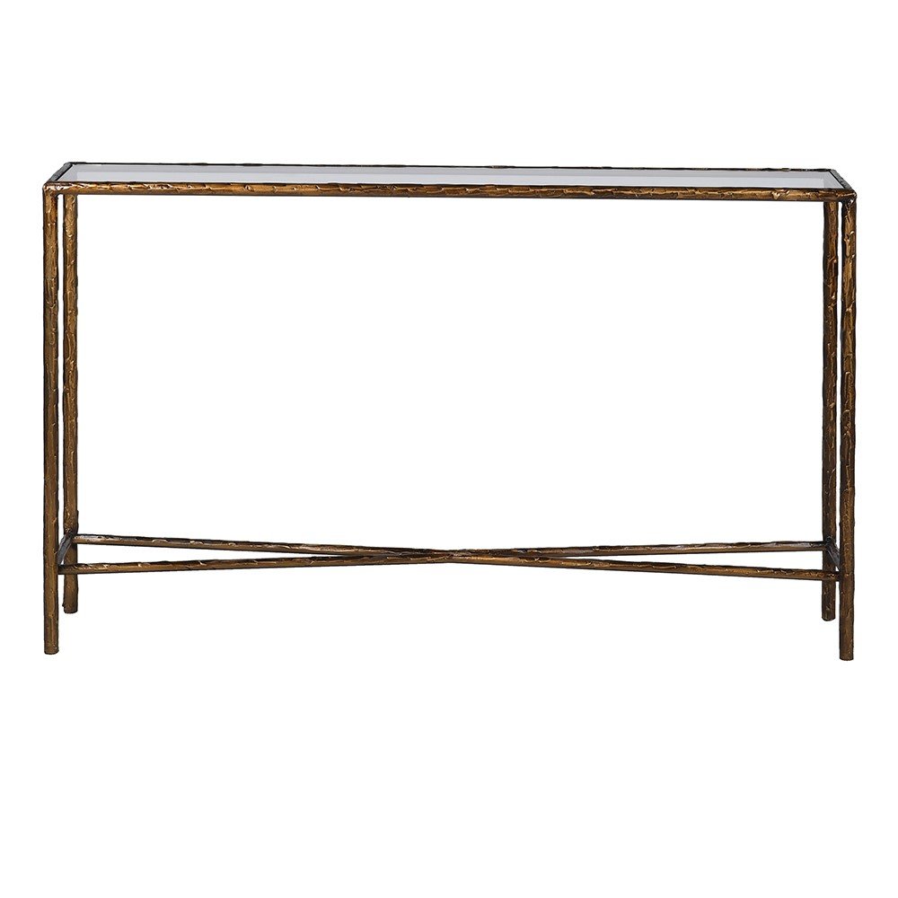 Antique Gold Console Table - Elegant Iron and Glass Design - LUXONAS