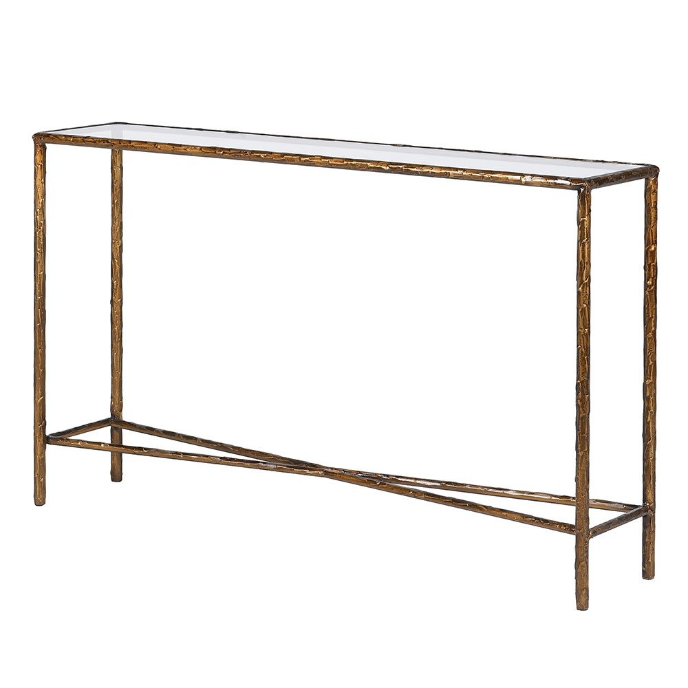 Antique Gold Console Table - Elegant Iron and Glass Design - LUXONAS