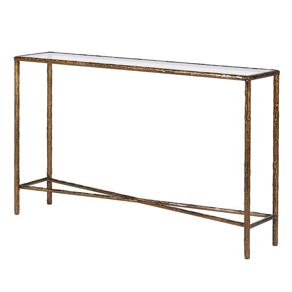 Antique Gold Console Table - Elegant Iron and Glass Design