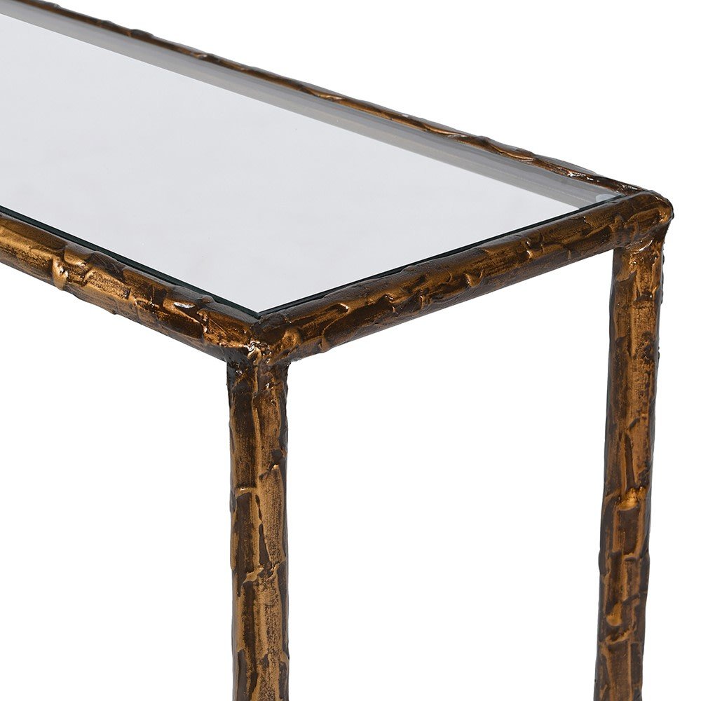 Antique Gold Console Table - Elegant Iron and Glass Design - LUXONAS