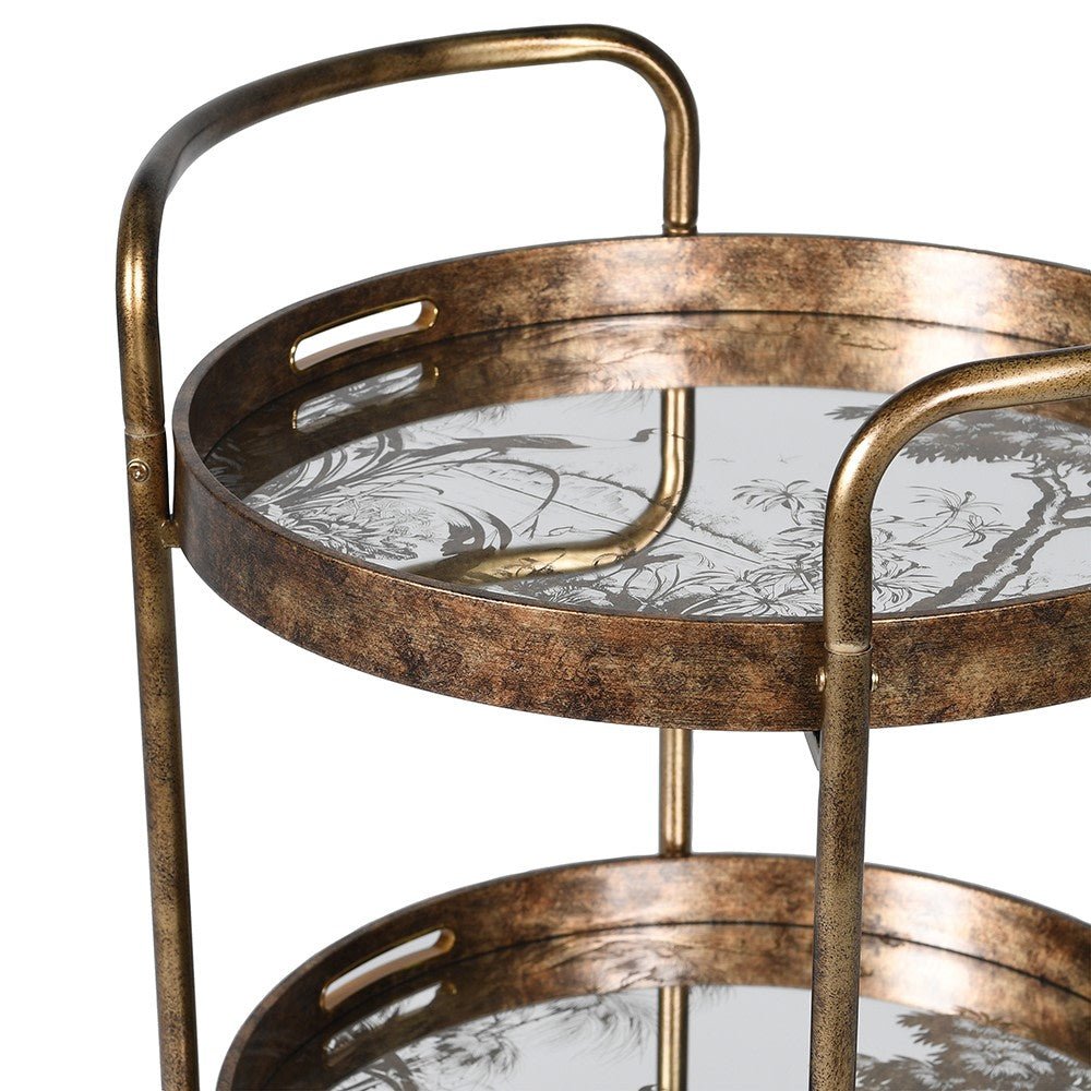Antique Gold Landscape 3 Tier Trolley - LUXONAS