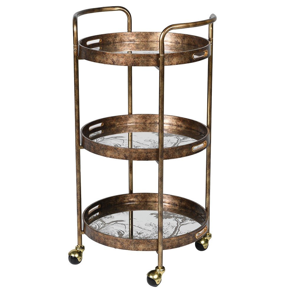 Antique Gold Landscape 3 Tier Trolley - LUXONAS