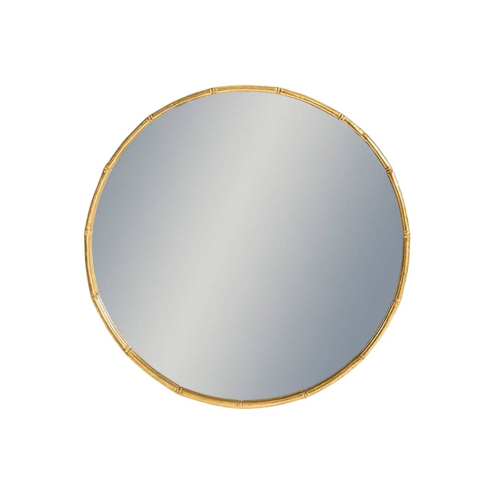 Antique Gold Round Wall Mirror with Metal Bamboo Frame - LUXONAS HOME