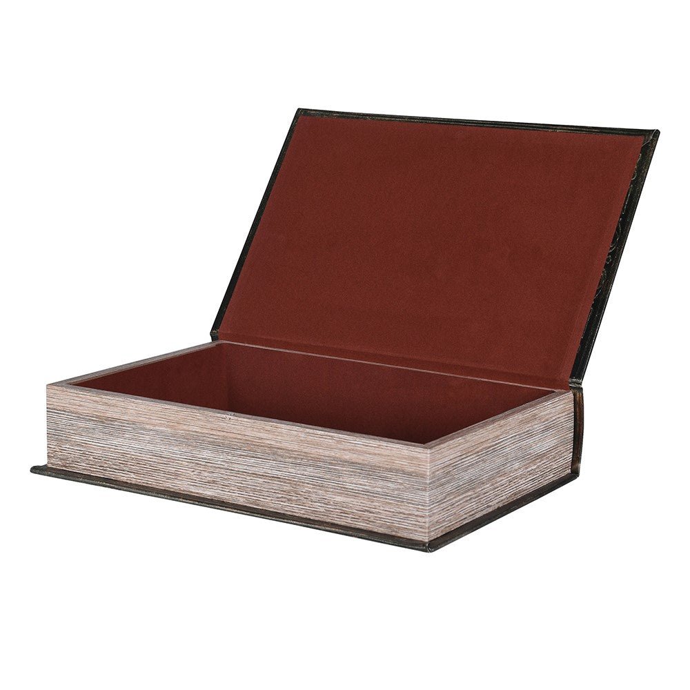 Antique Inlaid Book Box with PU Leather Cover and MDF Wood Construction - LUXONAS HOME