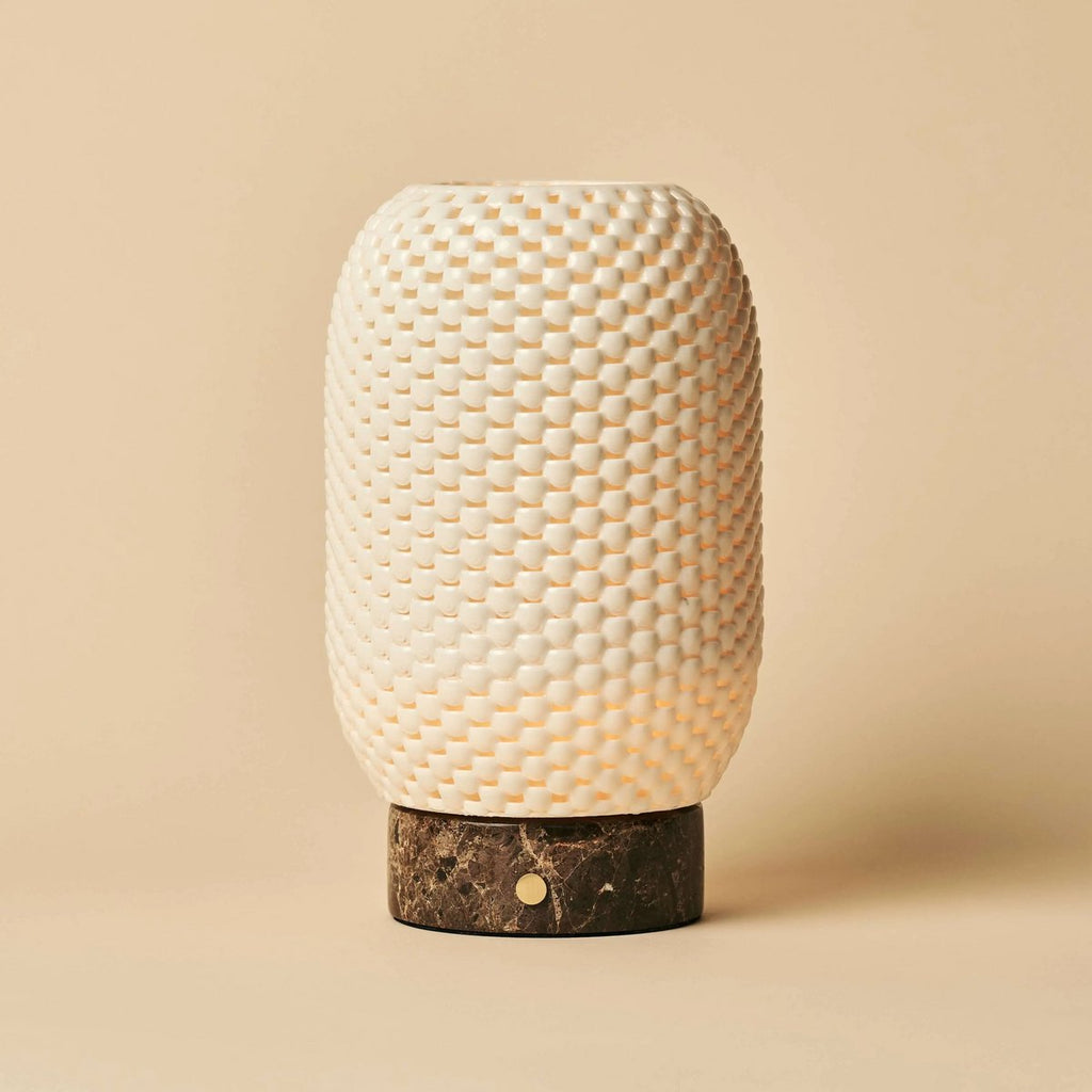 Aurora Dark Brown – Emperador Dark Marble Cordless Table Lamp | 3D - Printed Porcelain, Dimmable & Up to 100 Hours of Battery Life - LUXONAS HOME