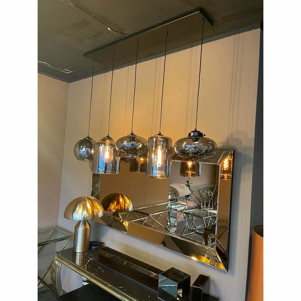 Ava Hanging Lamp Smoke Glass 5 - Light Mix - LUXONAS HOME