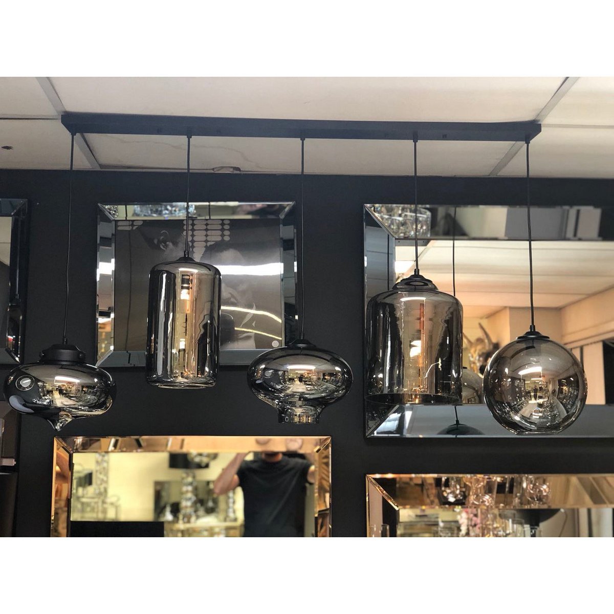 Ava Hanging Lamp Smoke Glass 5 - Light Mix - LUXONAS HOME