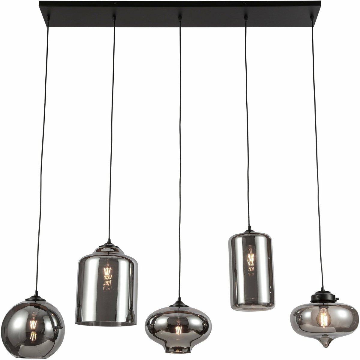 Ava Hanging Lamp Smoke Glass 5 - Light Mix - LUXONAS HOME
