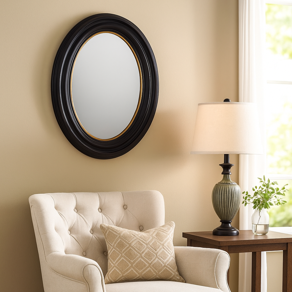 Small Black & Gold Oval Mirror