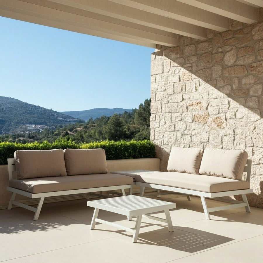 Beige and White Outdoor Garden Set with 1 cm Aluminum Frame