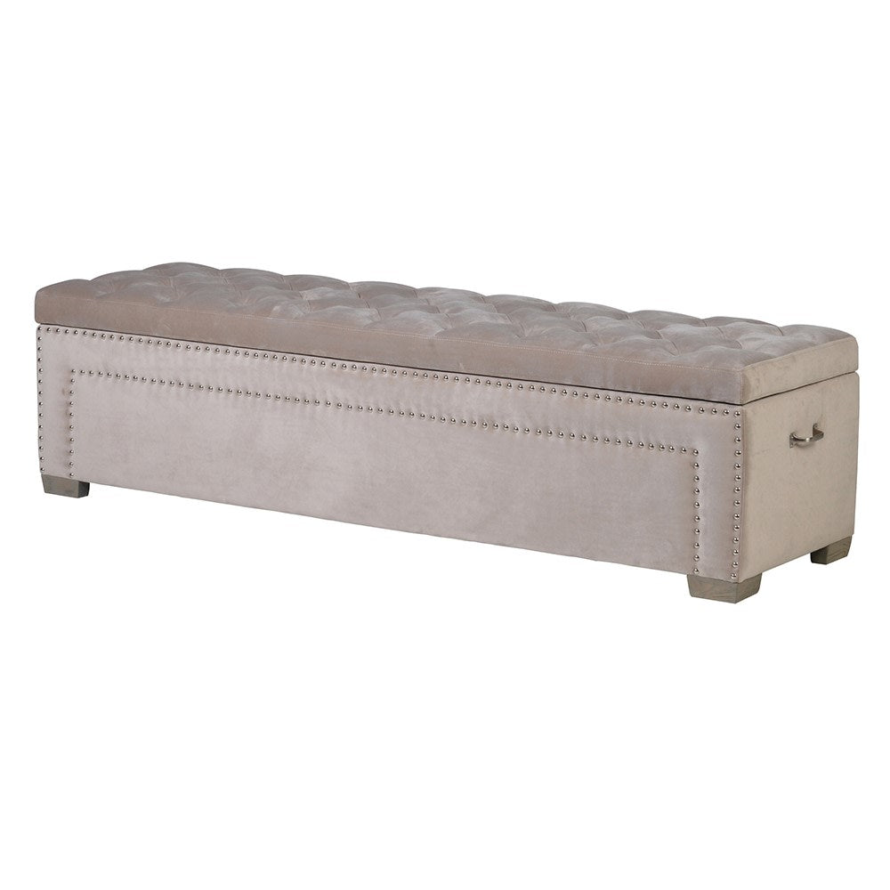 Beige Buttoned & Studded Ottoman