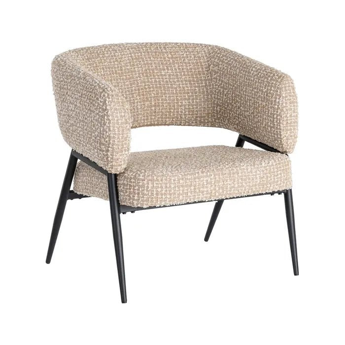 Beige Fabric and Metal Armchair