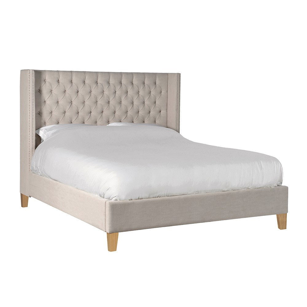 Beige Linen 6FT Super King Button Bed